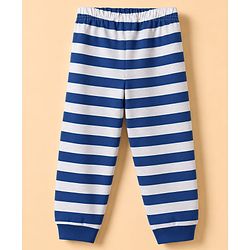Babyhug 100% Cotton Knit Full Sleeves T-Shirt & Striped Pyjama Night Suit With Animal Print - Navy / Grey
