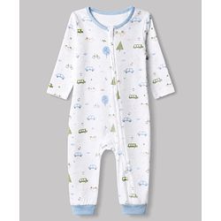 Babyhug 100% Cotton Interlock Knit Full Sleeves Rompers With Vehicle Print Pack of 2 - White & Beige