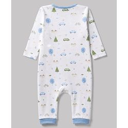 Babyhug 100% Cotton Interlock Knit Full Sleeves Rompers With Vehicle Print Pack of 2 - White & Beige