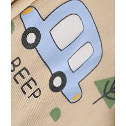 Babyhug 100% Cotton Interlock Knit Full Sleeves Rompers With Vehicle Print Pack of 2 - White & Beige