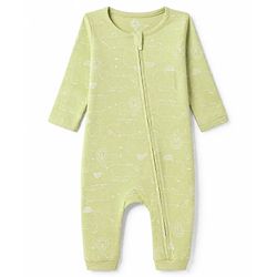 Babyhug 100% Cotton Interlock Knit Full Sleeves Rompers With Animal Print Pack of 2- Beige & Light Green