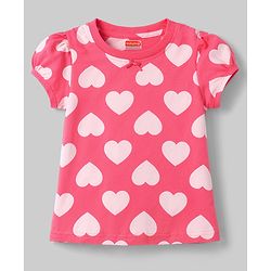 Babyhug 100% Cotton Knit Half Sleeves Hearts Printed Co-Ords T-Shirt & Pyjama Night Suit - Pink