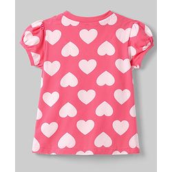 Babyhug 100% Cotton Knit Half Sleeves Hearts Printed Co-Ords T-Shirt & Pyjama Night Suit - Pink