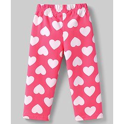 Babyhug 100% Cotton Knit Half Sleeves Hearts Printed Co-Ords T-Shirt & Pyjama Night Suit - Pink