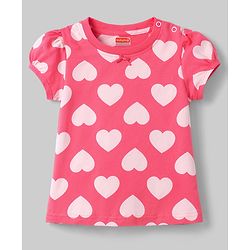 Babyhug 100% Cotton Knit Half Sleeves Hearts Printed Co-Ords T-Shirt & Pyjama Night Suit - Pink