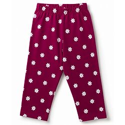 Babyhug Cotton Knit Full Sleeves T-Shirt & Pyjama Night Suit With Floral & Text Print - Maroon