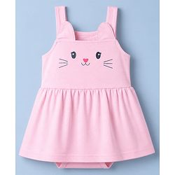 Babyhug 100% Cotton Knit Full Sleeves Hearts Printed Tee & Frock Style Onesie Set - Pink