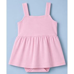 Babyhug 100% Cotton Knit Full Sleeves Hearts Printed Tee & Frock Style Onesie Set - Pink