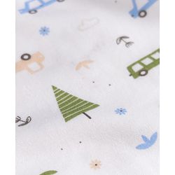 Babyhug 100% Cotton Interlock Knit Full Sleeves Onesies with Leggings & Cap Mittens & Booties With Vehicle Print - Light Blue