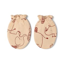 Babyhug 100% Cotton Interlock Knit Full Sleeves Animal Printed Onesies With Leggings & Cap Mittens and Booties Set - Beige