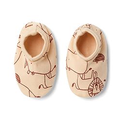 Babyhug 100% Cotton Interlock Knit Full Sleeves Animal Printed Onesies With Leggings & Cap Mittens and Booties Set - Beige