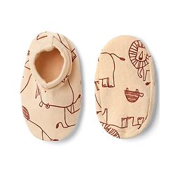 Babyhug 100% Cotton Interlock Knit Full Sleeves Animal Printed Onesies With Leggings & Cap Mittens and Booties Set - Beige