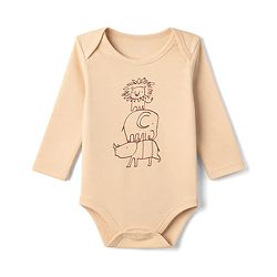 Babyhug 100% Cotton Interlock Knit Full Sleeves Animal Printed Onesies With Leggings & Cap Mittens and Booties Set - Beige