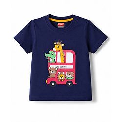 Babyhug Cotton Knit Half Sleeves Safari Printed T-Shirt & Shorts Night Suit -Navy