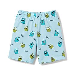 Babyhug Cotton Knit Half Sleeves Monster Printed T-Shirt & Shorts Night Suit -Blue
