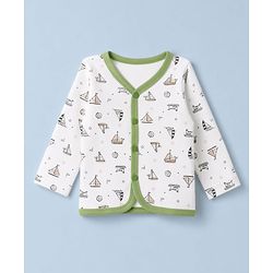 Babyhug 100% Cotton Interlock Knit Full Sleeves Striped & Boat Printed Jhablas Pack of 3 - White & Green