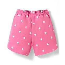 Babyhug 100% Cotton Knit Half Sleeves T-Shirt & Shorts Night Suit With Star & Kitten Print - Blue & Pink