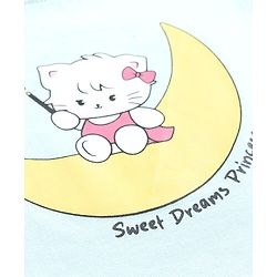 Babyhug 100% Cotton Knit Half Sleeves T-Shirt & Shorts Night Suit With Star & Kitten Print - Blue & Pink