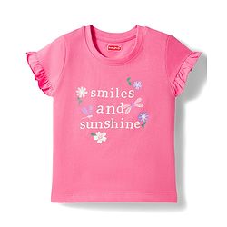 Babyhug 100% Cotton Knit Half Sleeves T-Shirt & Shorts Night Suit With Floral Print - Pink