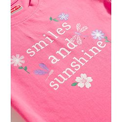 Babyhug 100% Cotton Knit Half Sleeves T-Shirt & Shorts Night Suit With Floral Print - Pink