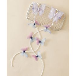Babyhug Free Size Bow & Butterfly Clips - Purple