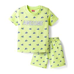 Babyhug Cotton Knit Half Sleeves Sea Life Printed Co-Ords T-Shirt & Shorts Night Suit - Lime Green