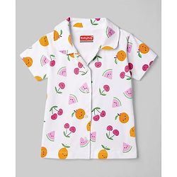Babyhug 100% Cotton Knit Half Sleeves Tropical Theme Printed Co-Ords Shirt & Shorts Night Suit - White