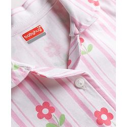 Babyhug Cotton Knit Half Sleeves Floral & Striped Co-Ords Shirt & Shorts Night Suit - Pink