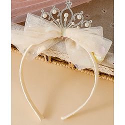 Babyhug Hair Band With Bow and Tiara Applique Free Size - Blue