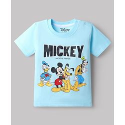 Babyhug Disney Single Jersey Knit Half Sleeve T-shirt With Mickey Mouse Graphics Pack of 2 - Blue & Light Blue