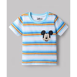 Babyhug Disney Single Jersey Knit Half Sleeve T-shirt With Mickey Mouse Graphics Pack of 2 - Blue & Light Blue