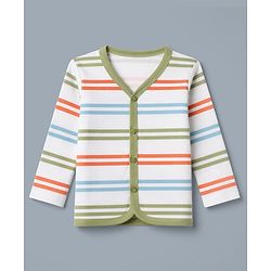 Babyhug 100% Cotton Interlock Knit Full Sleeves Stripe & Dinosaur Printed Jhablas Pack of 3 - Orange Blue & White