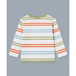 Babyhug 100% Cotton Interlock Knit Full Sleeves Stripe & Dinosaur Printed Jhablas Pack of 3 - Orange Blue & White