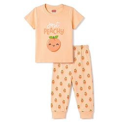 Babyhug 100% Cotton Knit Half Sleeves Tropical Theme Printed T-Shirt & Pyjama Night Suit - Peach