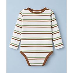 Babyhug 100% Cotton Interlock Knit Full Sleeves Striped Onesies With Boat Print Pack of 3 - White & Green