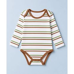 Babyhug 100% Cotton Interlock Knit Full Sleeves Striped Onesies With Boat Print Pack of 3 - White & Green