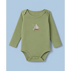 Babyhug 100% Cotton Interlock Knit Full Sleeves Striped Onesies With Boat Print Pack of 3 - White & Green
