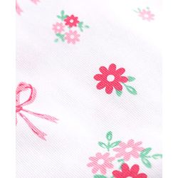 Babyhug 100% Cotton Knit Half Sleeves Top & Pyjama Co-ords Night Suit With Floral Print - White