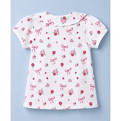 Babyhug 100% Cotton Knit Half Sleeves Top & Pyjama Co-ords Night Suit With Floral Print - White