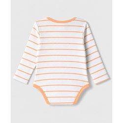 Babyhug 100% Cotton Interlock Knit Full Sleeves Striped Onesies With Animal Print Pack of 3 - White, Light Green & Orange