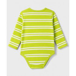 Babyhug 100% Cotton Interlock Knit Full Sleeves Striped Onesies With Animal Print Pack of 3 - White, Light Green & Orange