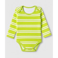 Babyhug 100% Cotton Interlock Knit Full Sleeves Striped Onesies With Animal Print Pack of 3 - White, Light Green & Orange