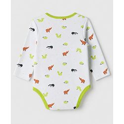 Babyhug 100% Cotton Interlock Knit Full Sleeves Striped Onesies With Animal Print Pack of 3 - White, Light Green & Orange