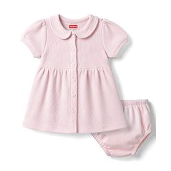 Babyhug Cotton Knit Frocks with Bloomer Half Sleeves Peter Pan Collar Pink  0-3 Months