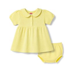 Babyhug Waffle Knit Half Sleeves Solid Frock With Bloomer - Yellow