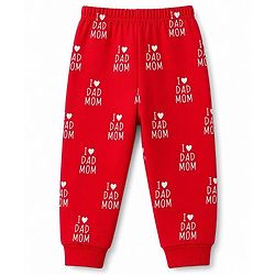 Babyhug 100% Cotton Knit Full Sleeves Text Printed Co-Ords T-Shirt & Pyjama Night Suit - Red