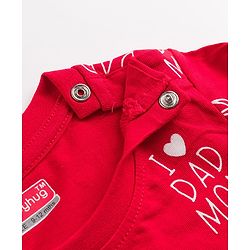 Babyhug 100% Cotton Knit Full Sleeves Text Printed Co-Ords T-Shirt & Pyjama Night Suit - Red