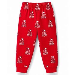 Babyhug 100% Cotton Knit Full Sleeves Text Printed Co-Ords T-Shirt & Pyjama Night Suit - Red