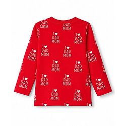 Babyhug 100% Cotton Knit Full Sleeves Text Printed Co-Ords T-Shirt & Pyjama Night Suit - Red