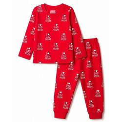 Babyhug 100% Cotton Knit Full Sleeves Text Printed Co-Ords T-Shirt & Pyjama Night Suit - Red